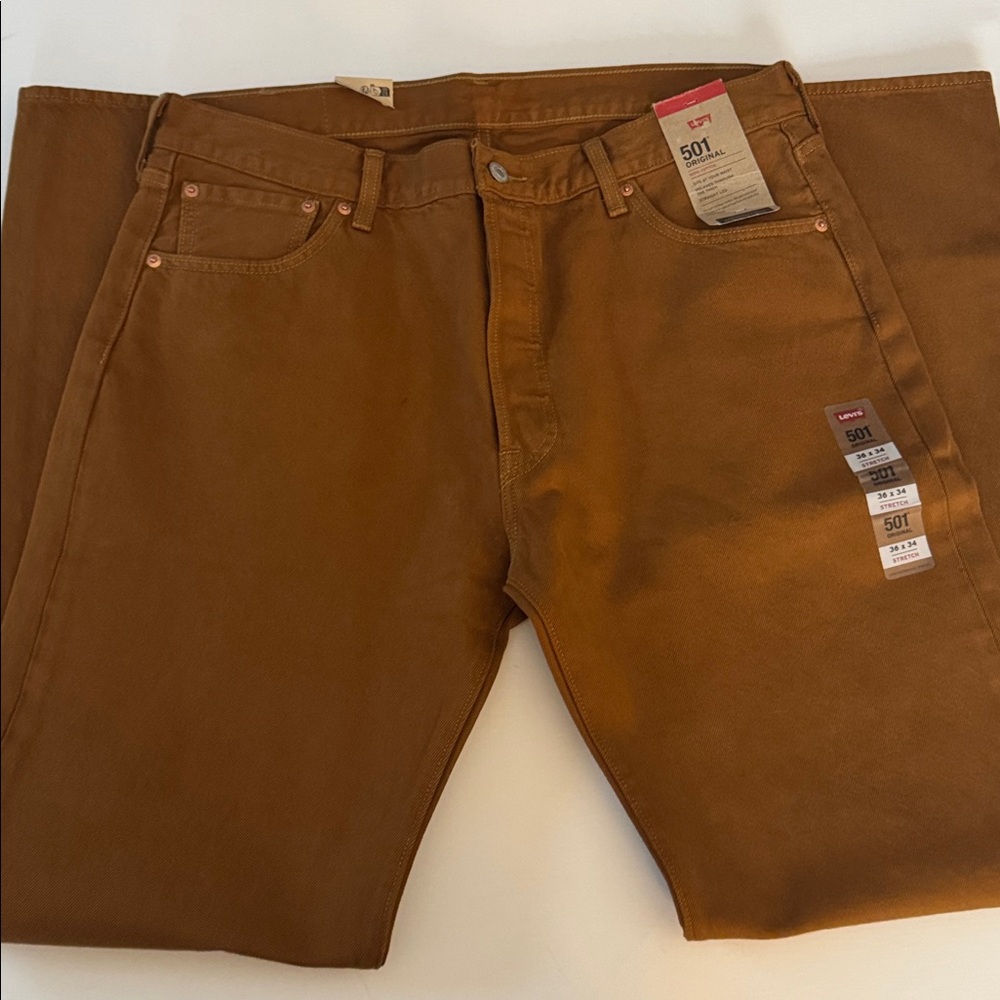 Levis 501 Jeans Mens 36 34 Brown Button Fly - Picture 3 of 5